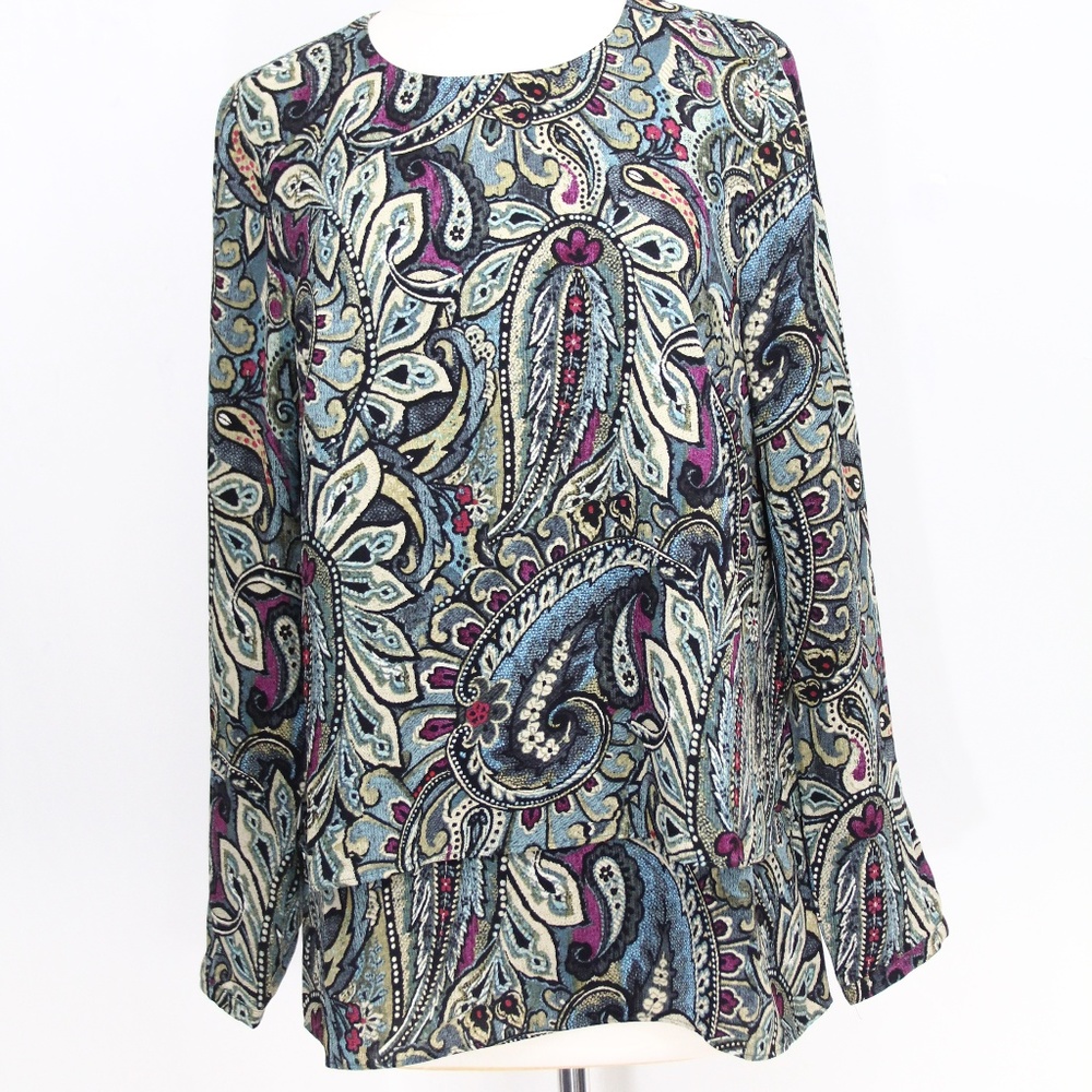 J Jill Long Sleeve Shirt Small Women Paisley Blouse Casual Top